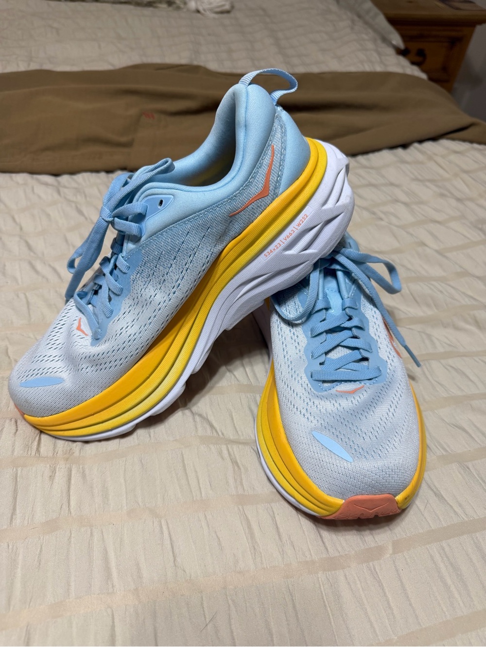 Hoka One One Women's Light Blue & Yellow Running Shoes with Coral Accents